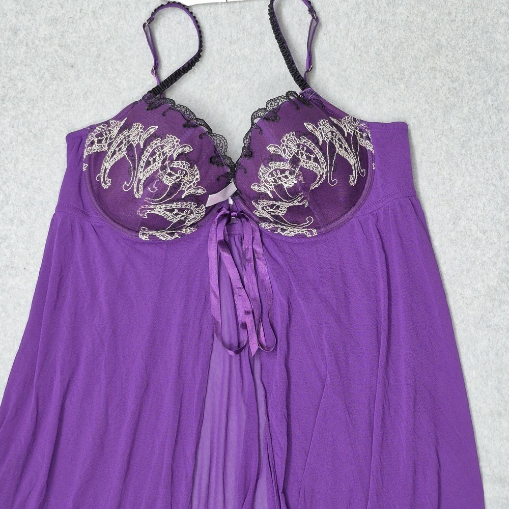 Cacique Women Sleepwear 18/20 Purple Underwire Lace Bow Teddy Adjustable